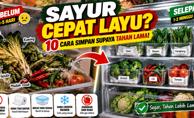 Cara Simpan Sayur Dalam Peti Sejuk Supaya Tahan Lebih Lama: 10 Tip Mudah Elak Cepat Layu